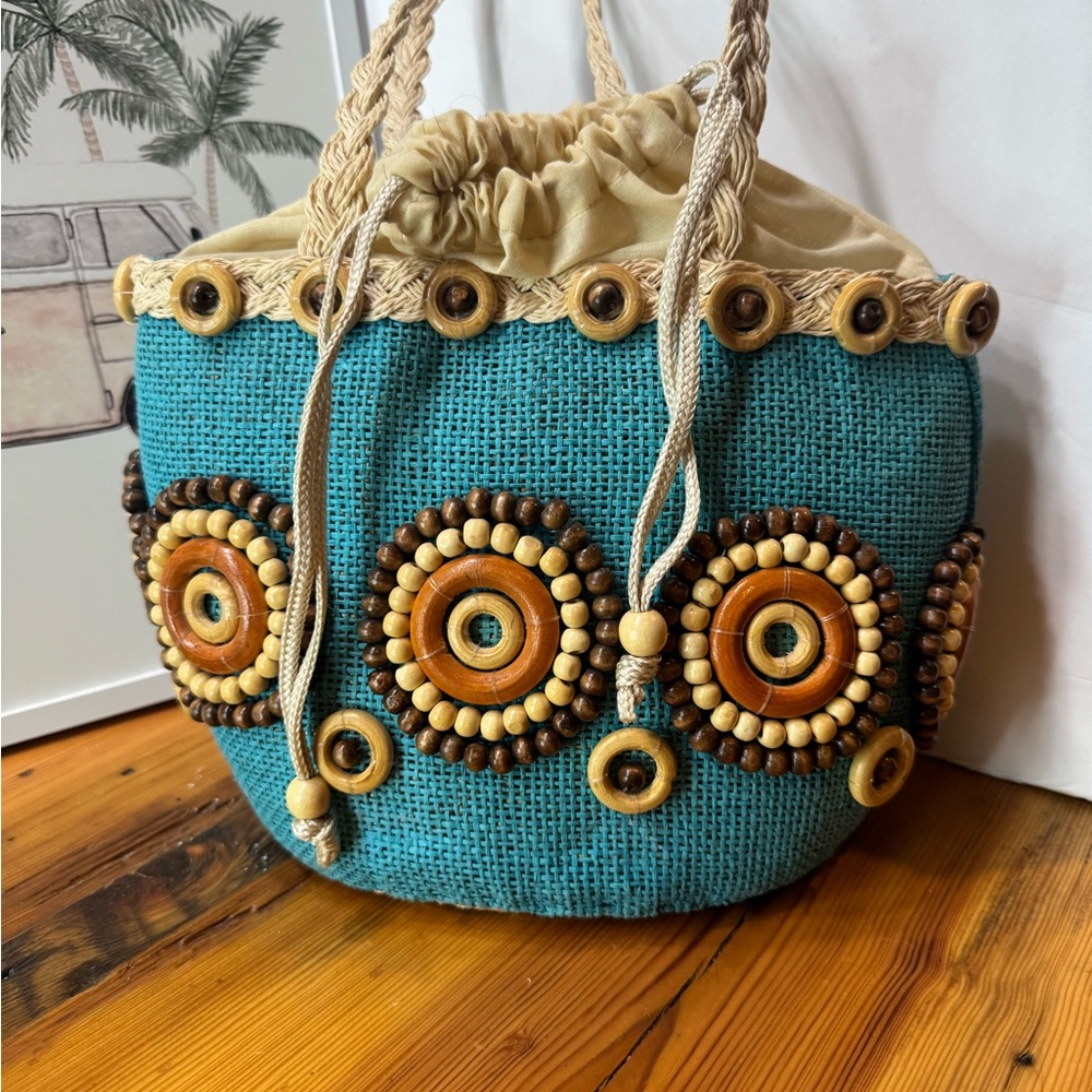 Bohemian Blue and Tan Beaded Women's Bag